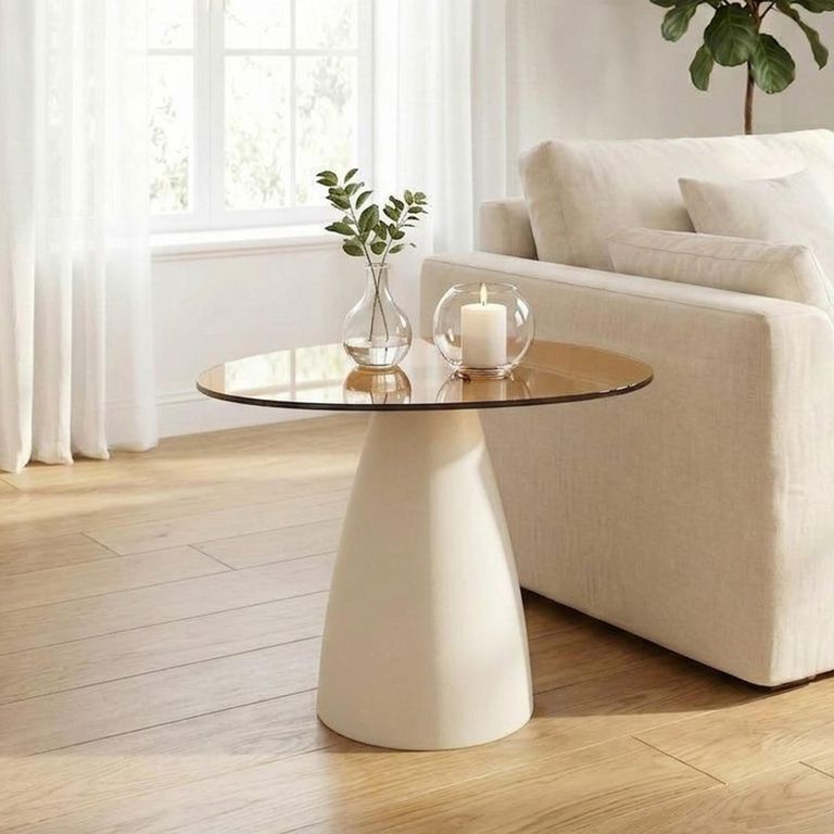 Brix Mylon Side Table - Abstract - Off White - Glass and Metal