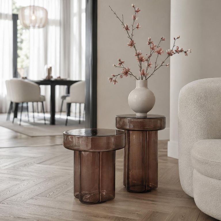 Brix Lio Side Table - Round - Small - Brown - Smoked Glass