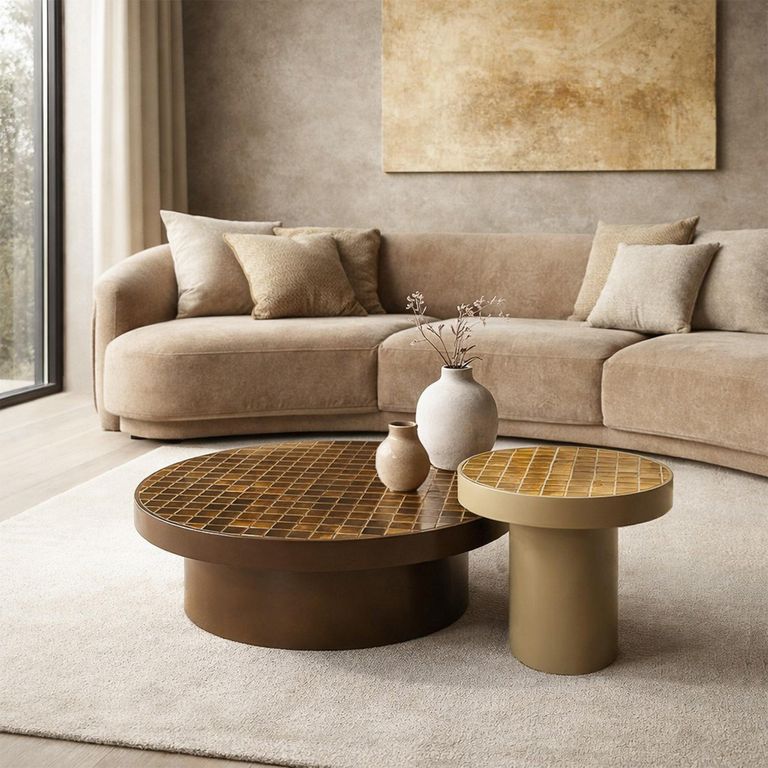 Brix Tylo Side Table - Round - Camel - Ceramic and Metal