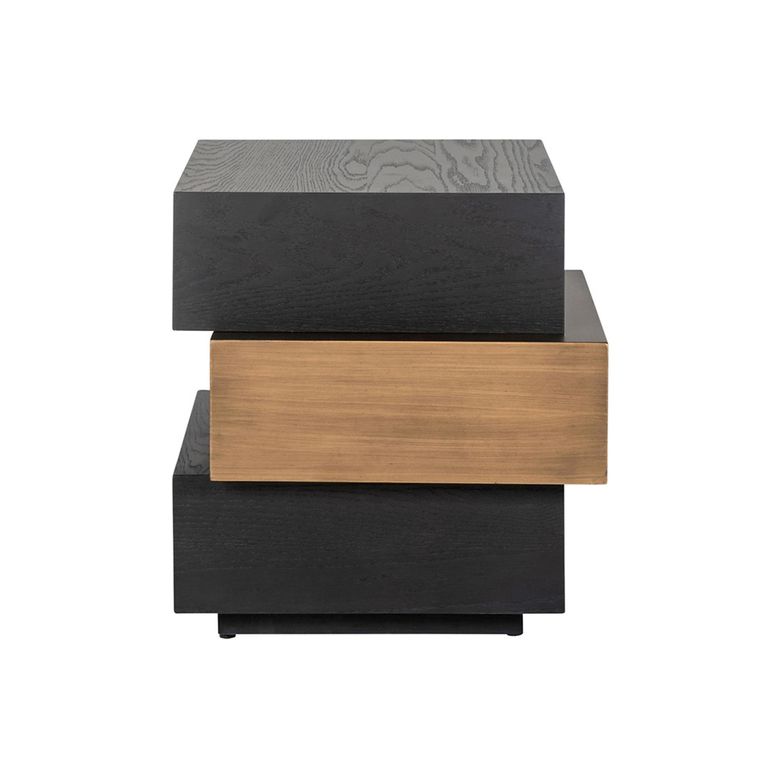 Cambon Dark Oak and Brass Layered Side Table