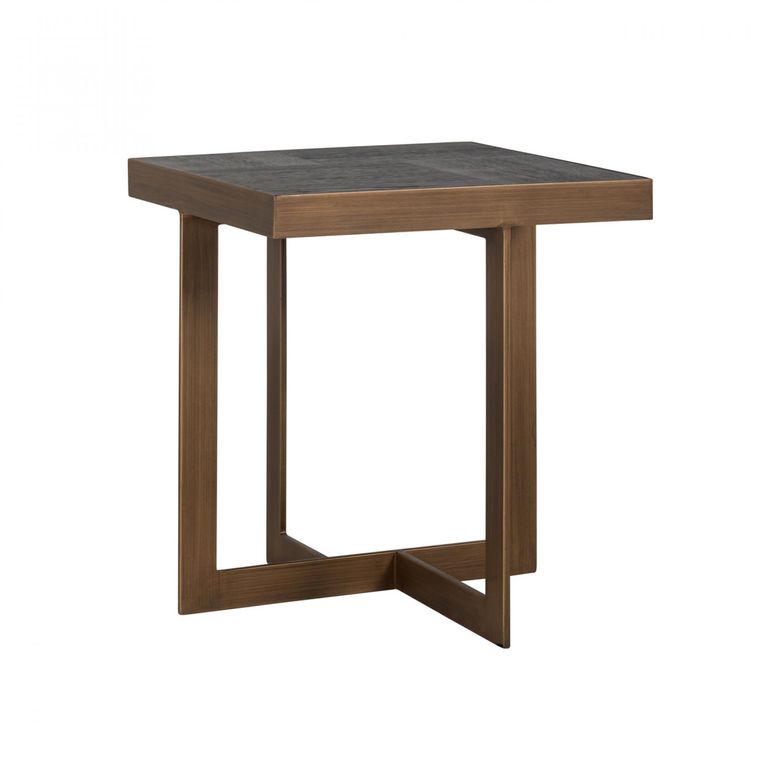 Cambon Dark Oak and Brass Square Side Table