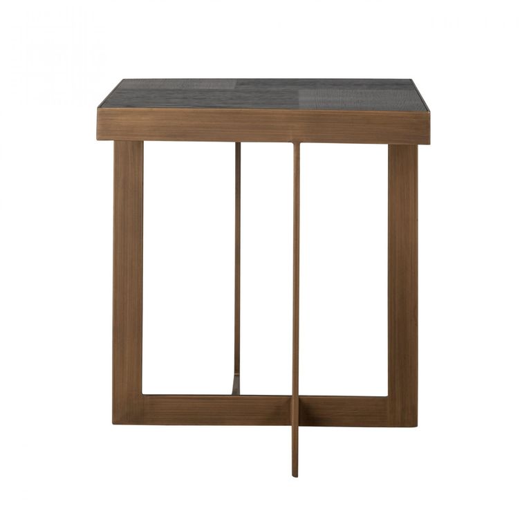 Cambon Dark Oak and Brass Square Side Table