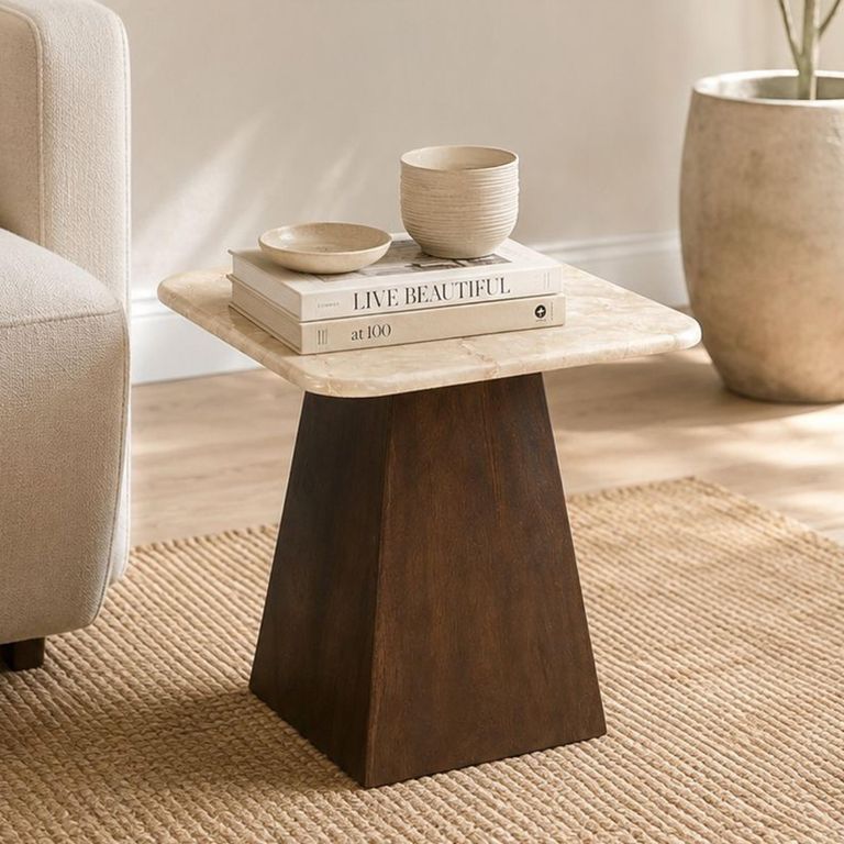 Brix Bottecino Side Table - Square - Chestnut - Ceramic and Mango Wood