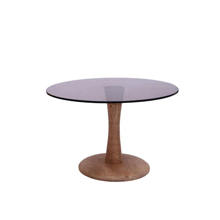 Brix Faye Side Table - Round - Almond - Glass and Mango Wood