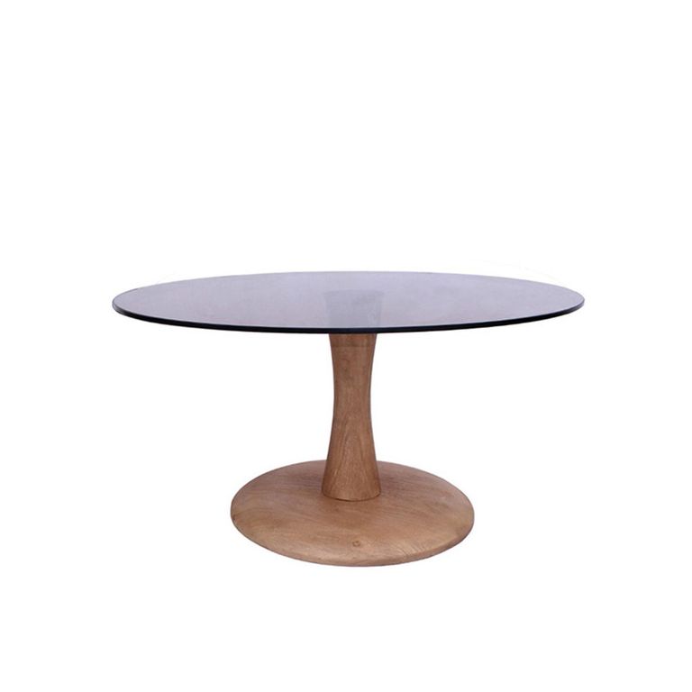 Brix Faye Side Table - Round - Almond - Glass and Mango Wood