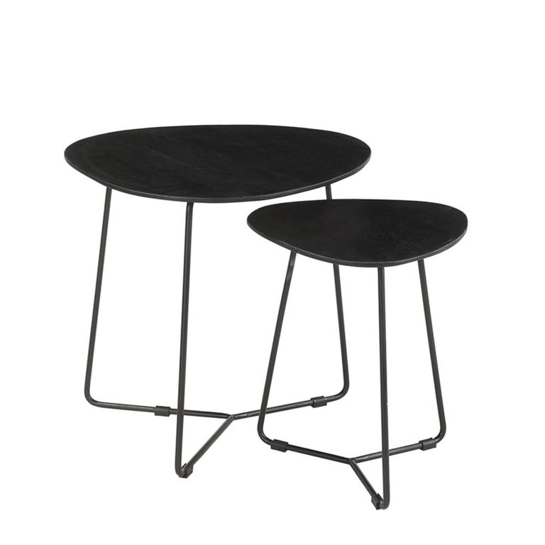 Brix Ivy Side Table - Triangle - Set of 2 - Black - Mango Wood and Metal