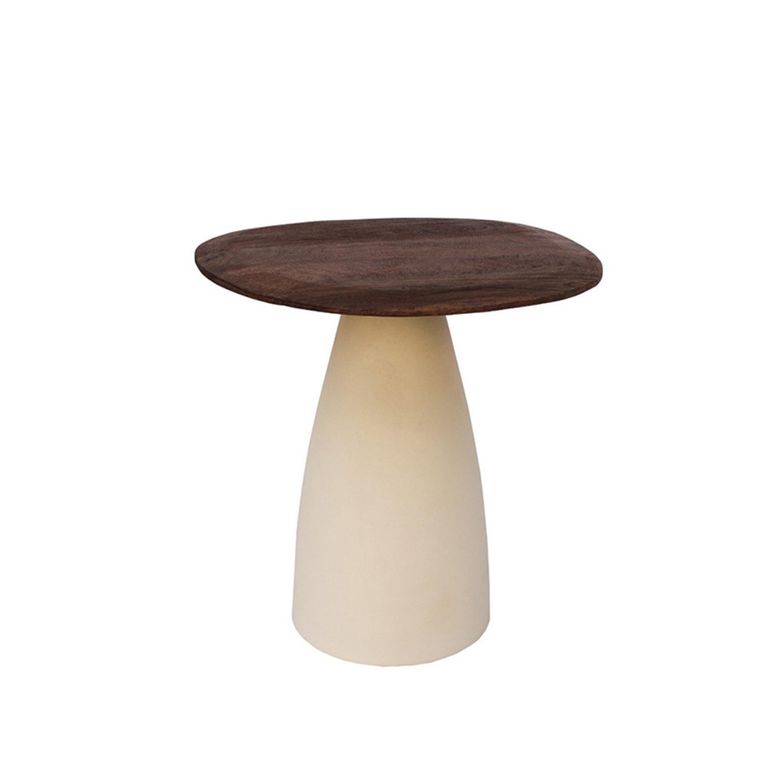 Brix Marron Side Table - Abstract - Off White - Mango Wood and Metal