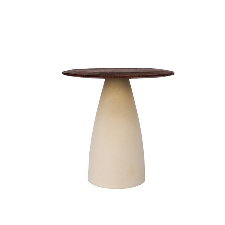 Brix Marron Side Table - Abstract - Off White - Mango Wood and Metal