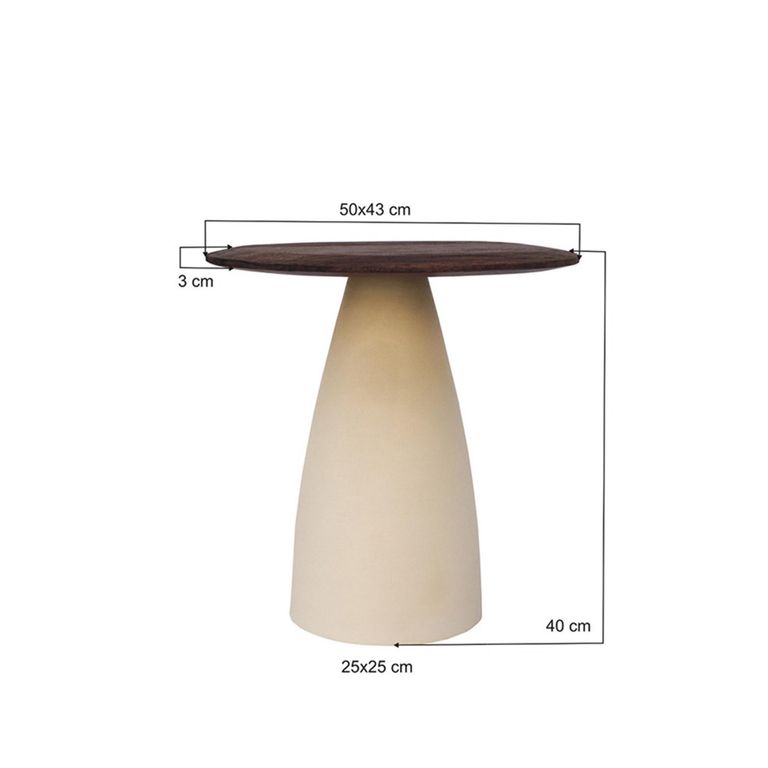 Brix Marron Side Table - Abstract - Off White - Mango Wood and Metal