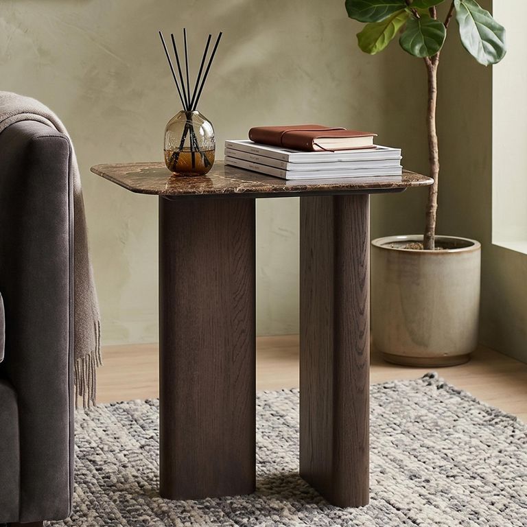 Castello End Table - Square - Smoked Oak - Marble Top