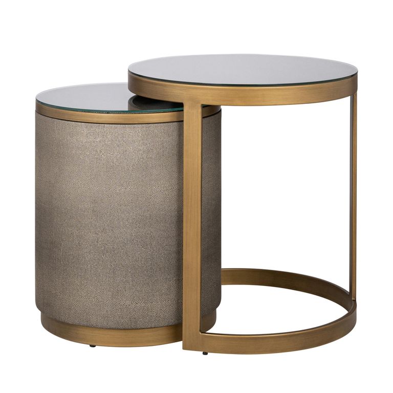 Bloomville End Table - Round - 2 Tier - Shagreen Faux Leather - Glass Top