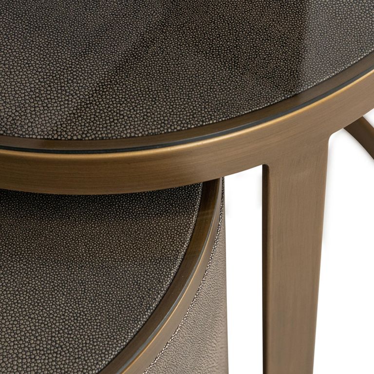 Bloomville End Table - Round - 2 Tier - Shagreen Faux Leather - Glass Top