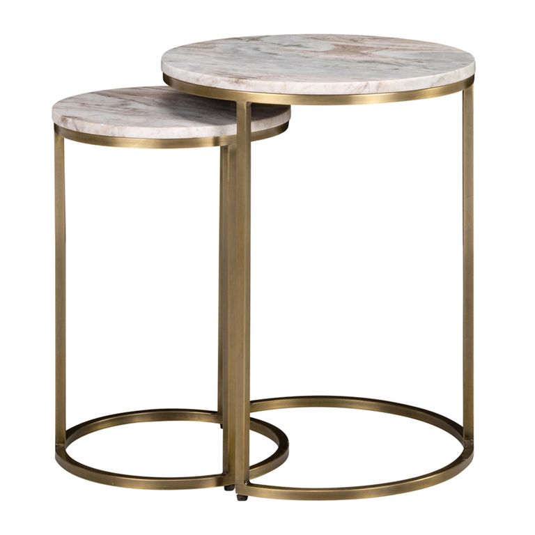 Bottega End Table - Round - 2 Tier - Blush Beige - Marble and Metal