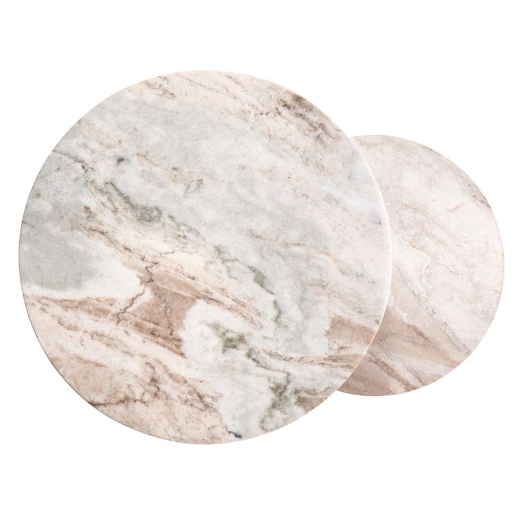 Bottega End Table - Round - 2 Tier - Blush Beige - Marble and Metal