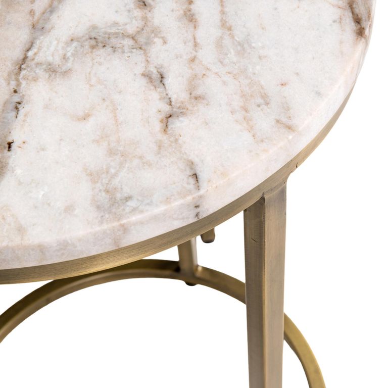 Bottega End Table - Round - 2 Tier - Blush Beige - Marble and Metal