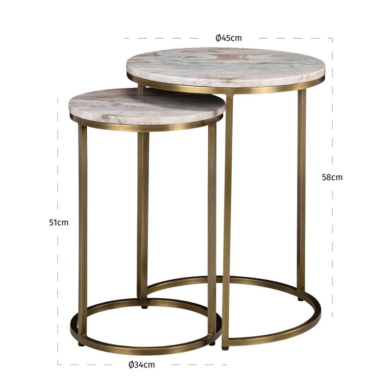 Bottega End Table - Round - 2 Tier - Blush Beige - Marble and Metal