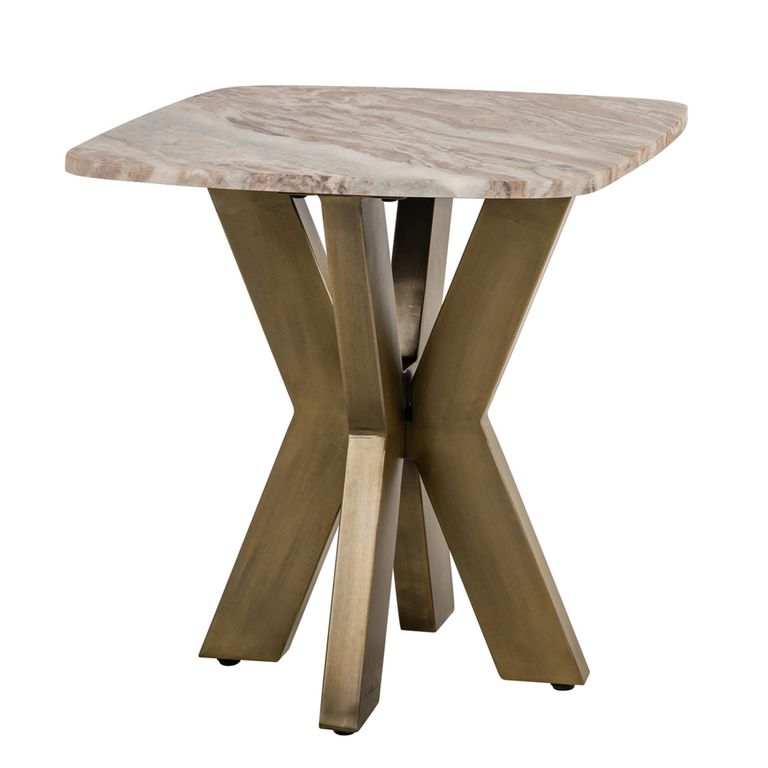 Bottega End Table - Spider Legs - Square - Blush Beige - Marble and Metal