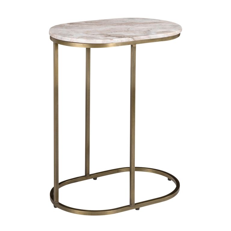 Bottega Side Table - Oval - Blush Beige - Marble and Metal