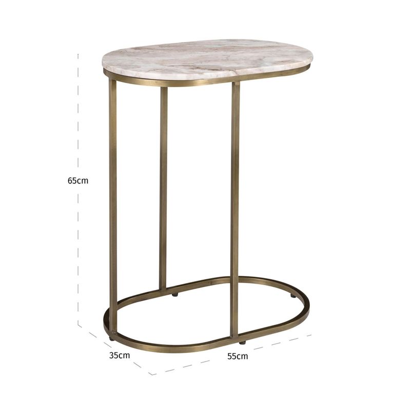 Bottega Side Table - Oval - Blush Beige - Marble and Metal