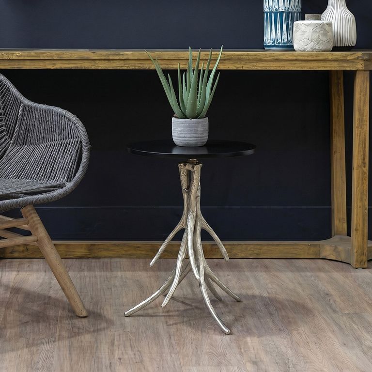 Antler Side Table - Round - Black Marble with Chrome Base