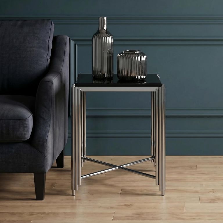 Clarice Side Table - Black Granite with Chrome