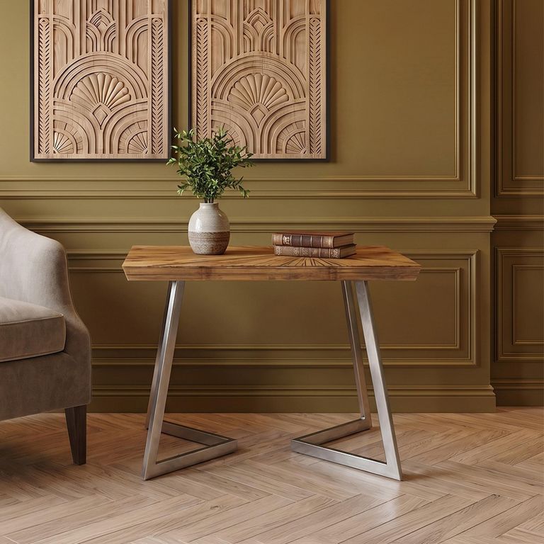 Gabar Side Table - Natural Bamboo Wood with Silver Metal