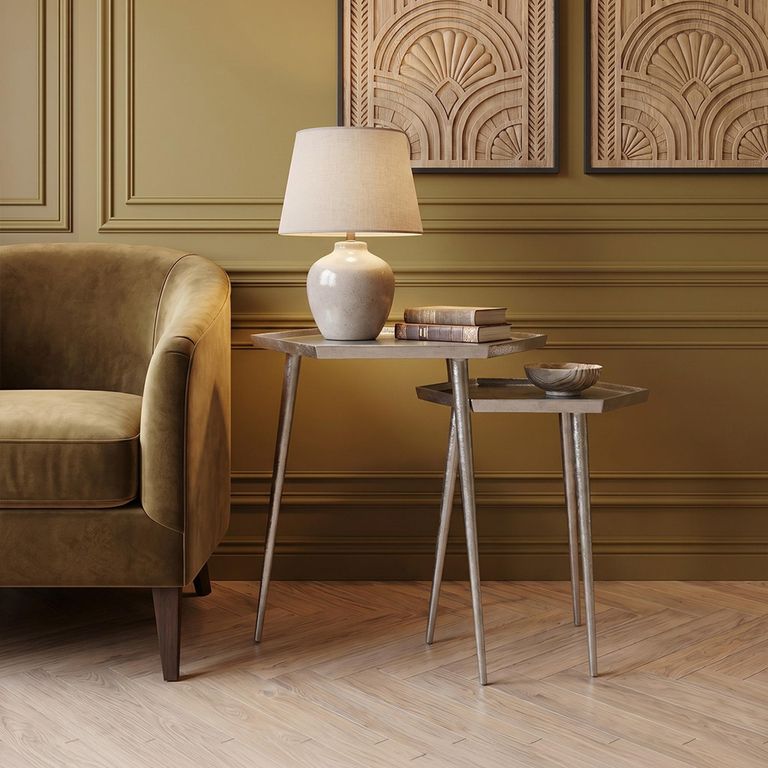 Halle Side Table - Set of 2 - Hexagonal - Silver Metal