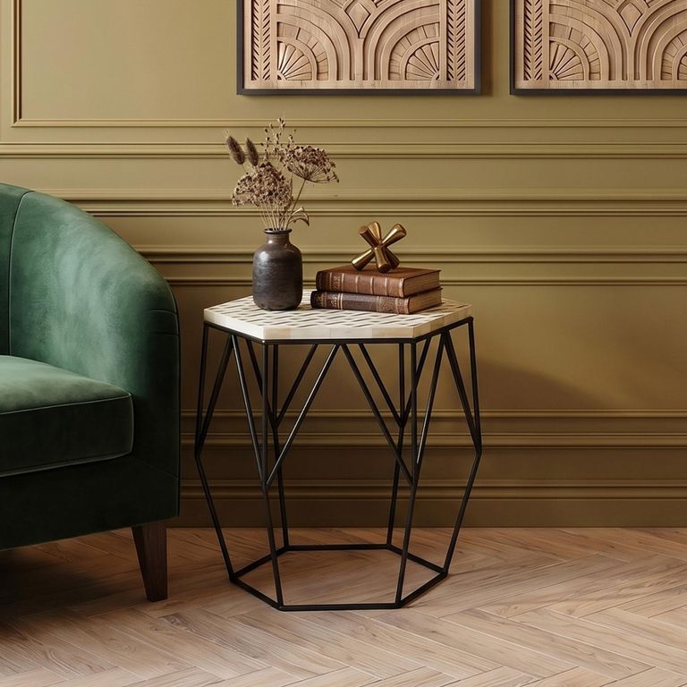 Harlo Side Table - Hexagonal - Ivory and Black