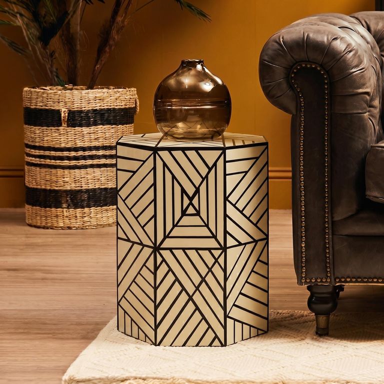 Hassa Side Table - Octagonal - Ivory and Black