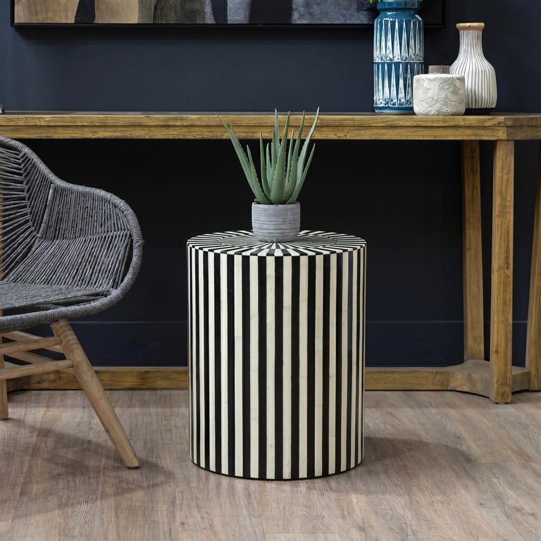 Hassa Side Table - Round - Ivory and Black