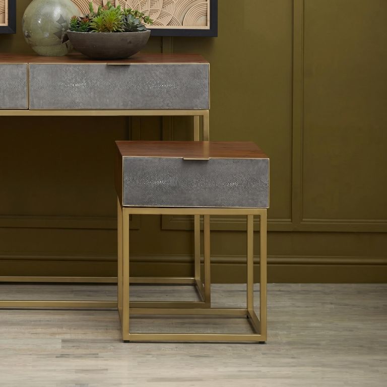 Kempton End Table - 1 Drawer - Square - Walnut with Gold Metal