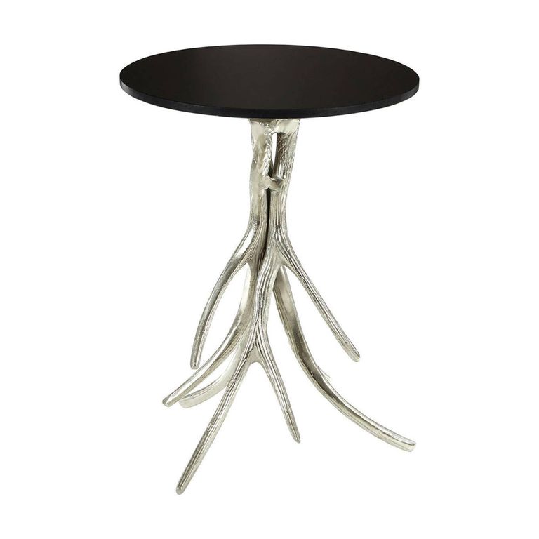 Antler Side Table - Round - Black Marble with Chrome Base