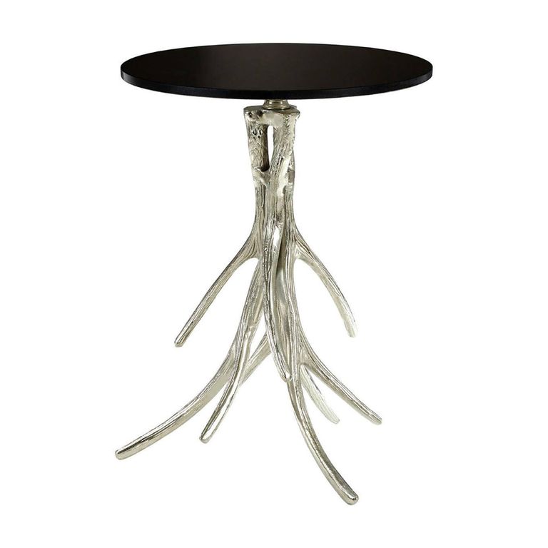 Antler Side Table - Round - Black Marble with Chrome Base