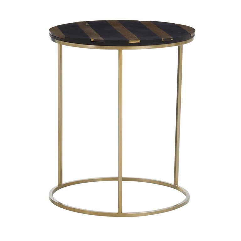 Aris Side Table - Round - Black Acacia Wood with Gold Base