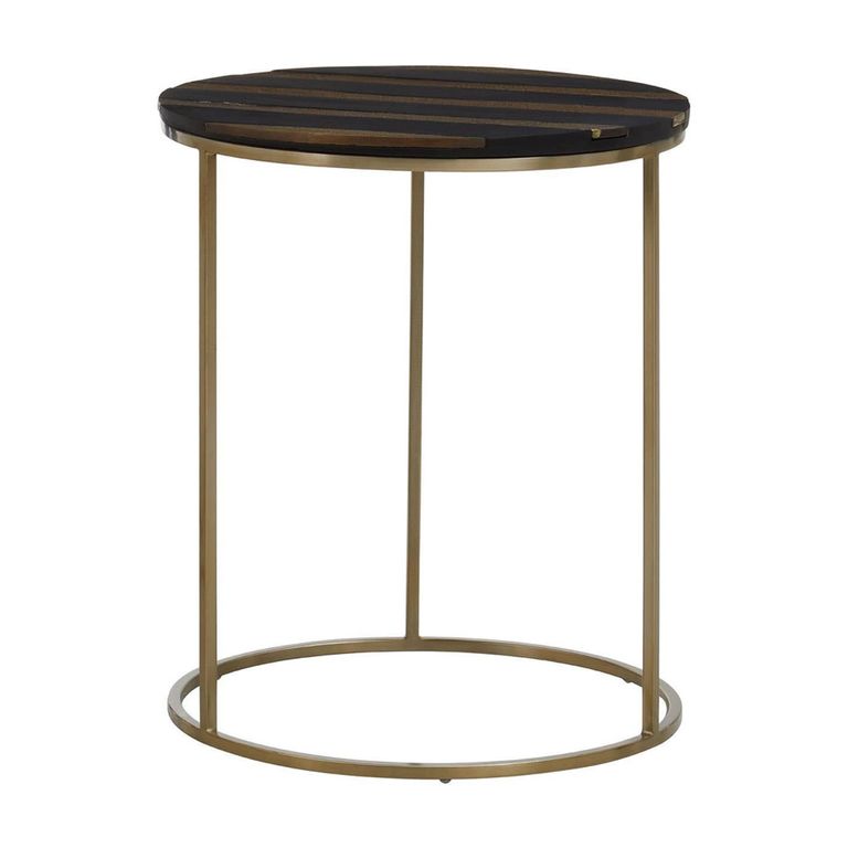 Aris Side Table - Round - Black Acacia Wood with Gold Base