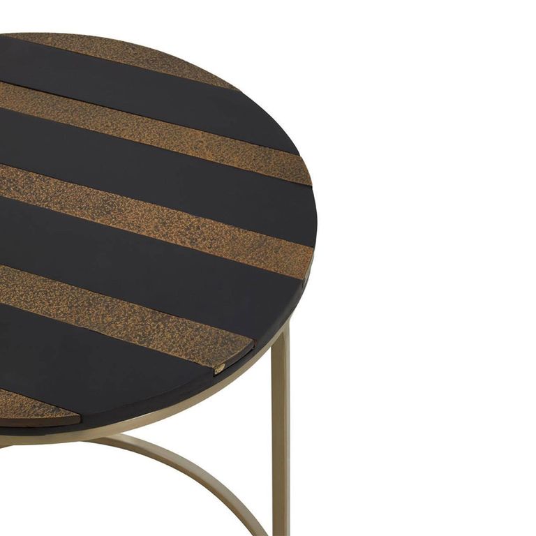 Aris Side Table - Round - Black Acacia Wood with Gold Base