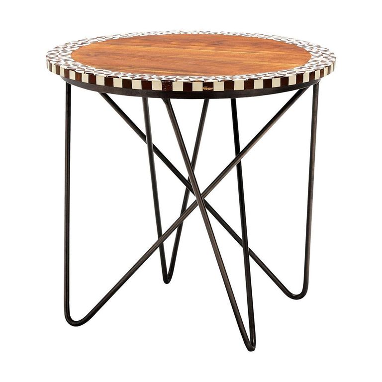 Artisan Side Table - Round - Brown Acacia Wood with Metal Hairpin Legs