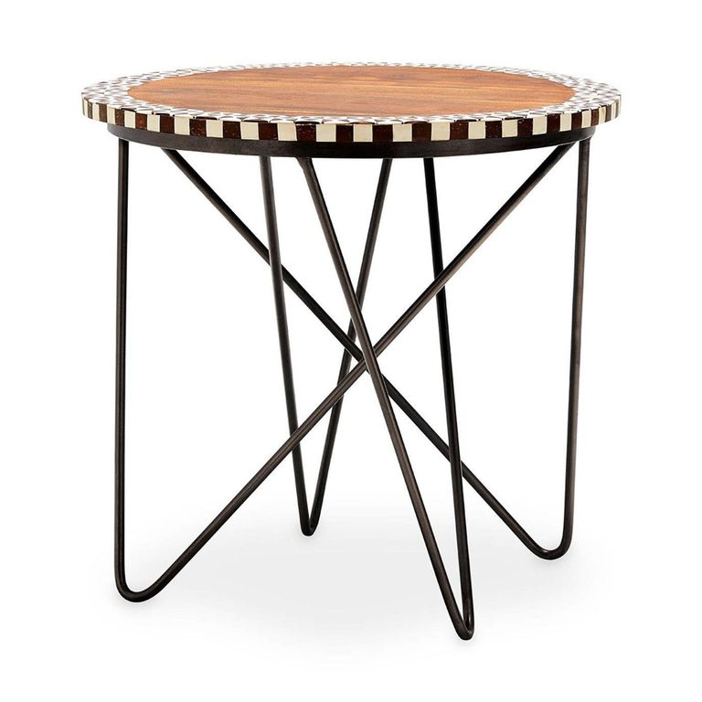 Artisan Side Table - Round - Brown Acacia Wood with Metal Hairpin Legs