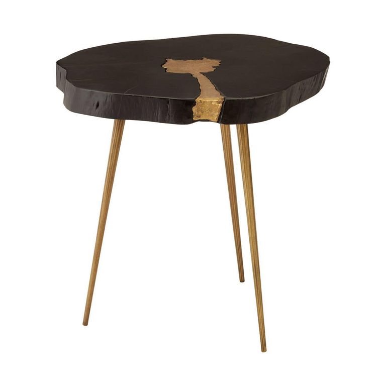Asamra Side Table - Log - Black Acacia Wood with Gold Legs