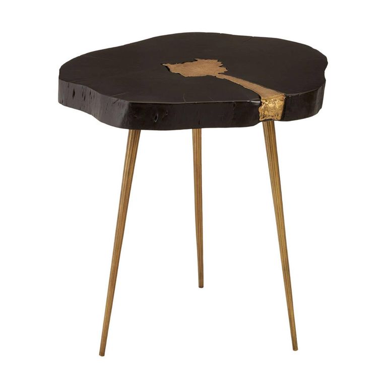 Asamra Side Table - Log - Black Acacia Wood with Gold Legs