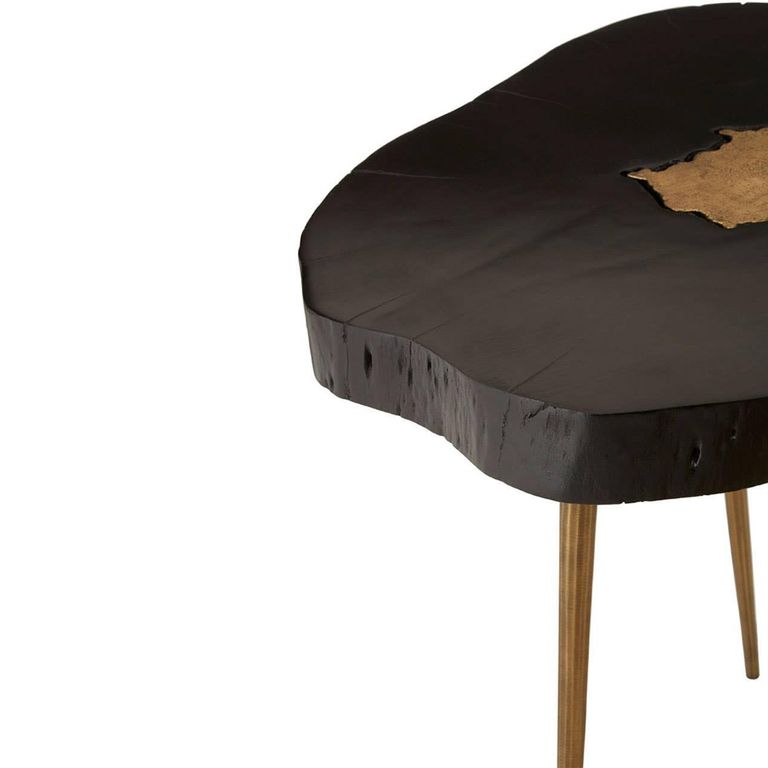 Asamra Side Table - Log - Black Acacia Wood with Gold Legs