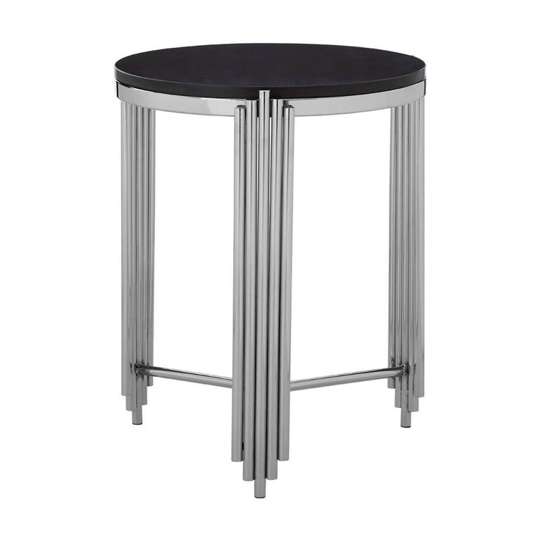 Clarice Side Table - Round - Black Granite with Chrome