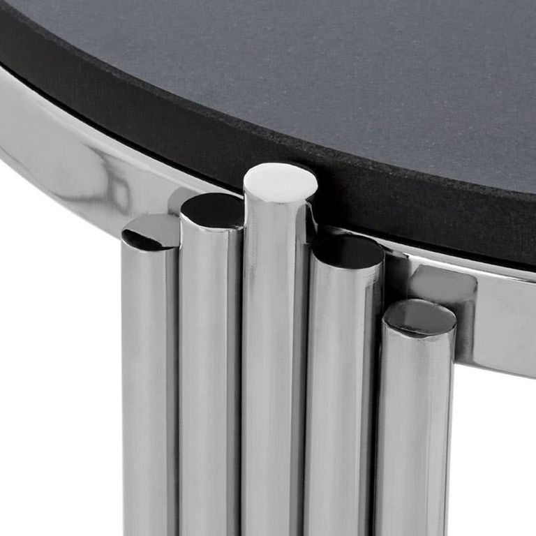 Clarice Side Table - Round - Black Granite with Chrome