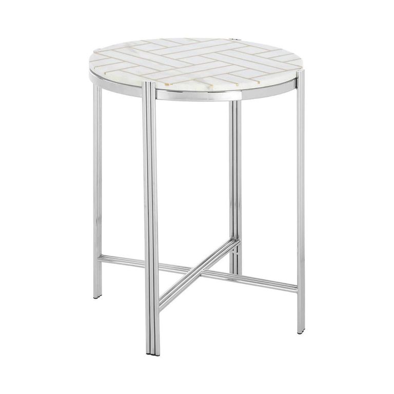 Eva Side Table - Round - White Marble with Silver Metal