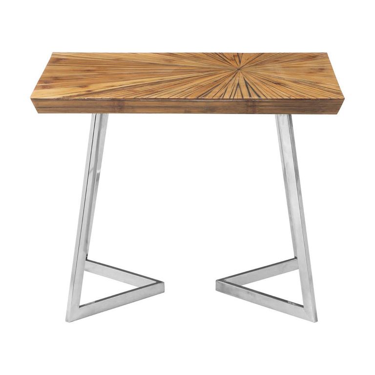 Gabar Side Table - Natural Bamboo Wood with Silver Metal