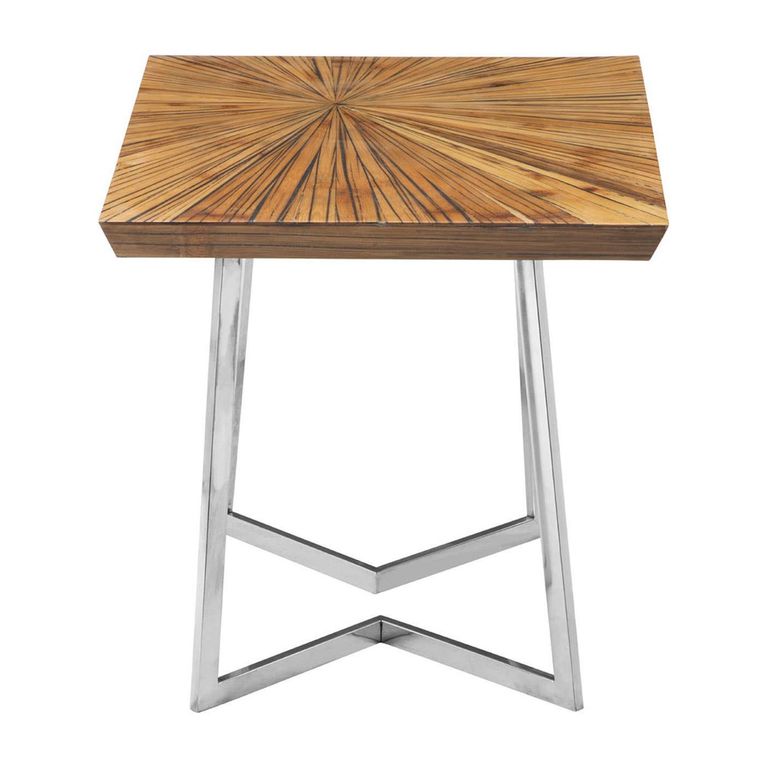 Gabar Side Table - Natural Bamboo Wood with Silver Metal