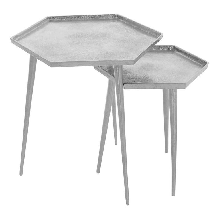 Halle Side Table - Set of 2 - Hexagonal - Silver Metal