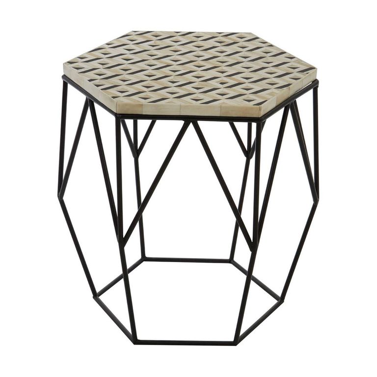 Harlo Side Table - Hexagonal - Ivory and Black