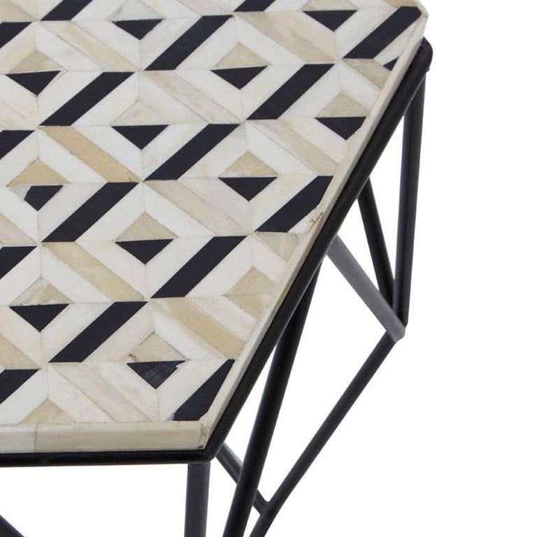 Harlo Side Table - Hexagonal - Ivory and Black