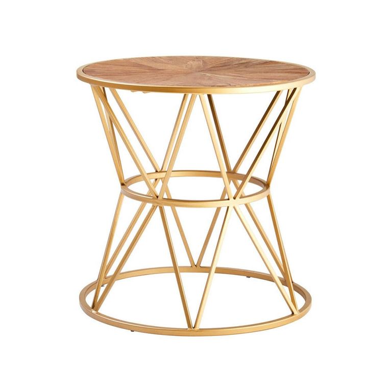 Jodi Side Table - Round - Elm Wood with Gold Metal